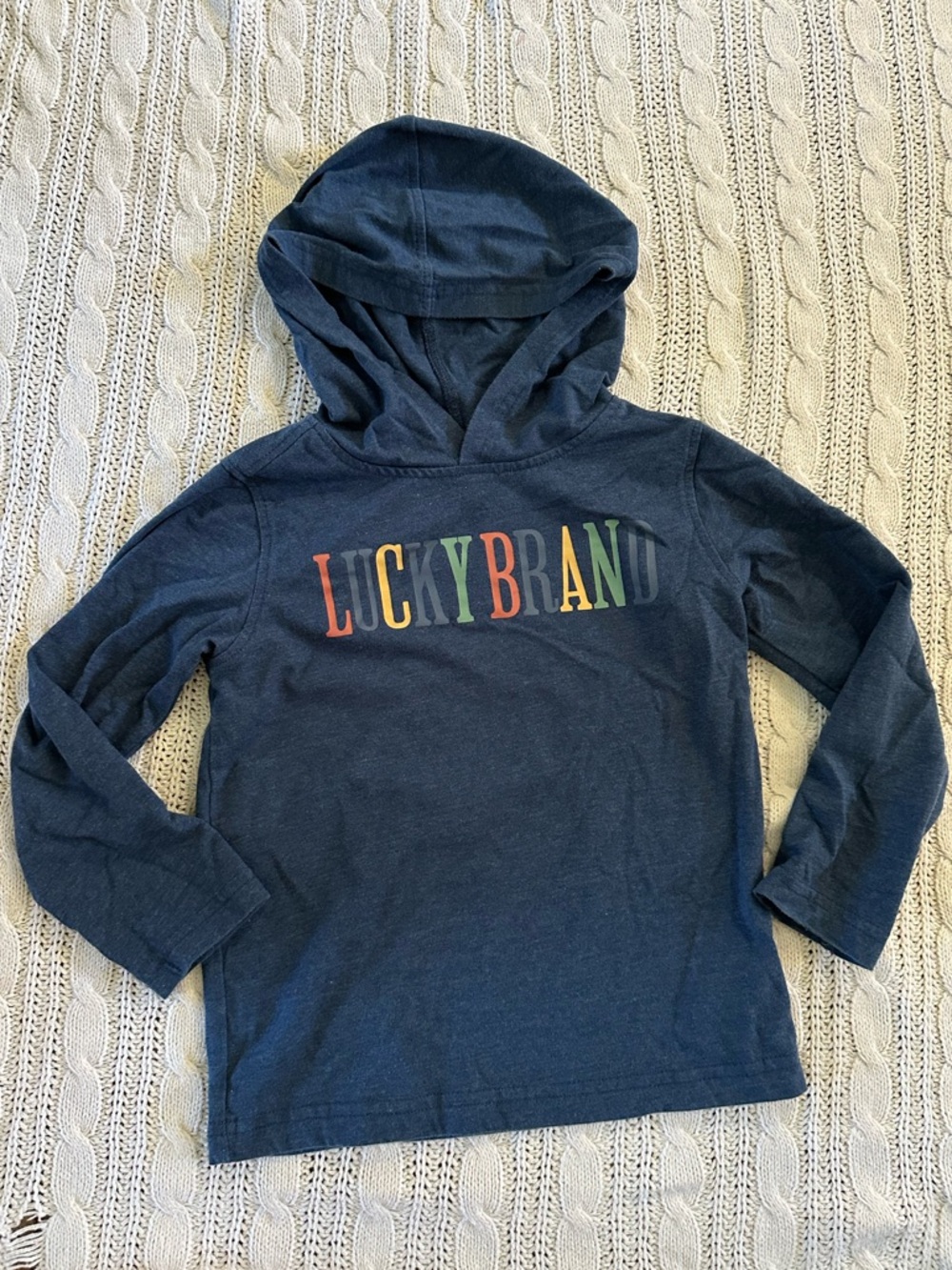 Lucky Brand Navy Hooded Kids Long-Sleeve Tee with Multicolor Logo